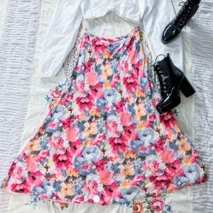 🖤 Vintage Silk & Linen Floral Skirt